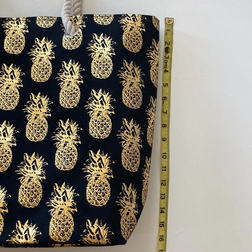 Jumbo Black & Gold Foil Pineapple Beach Tote - Picture 8 of 10